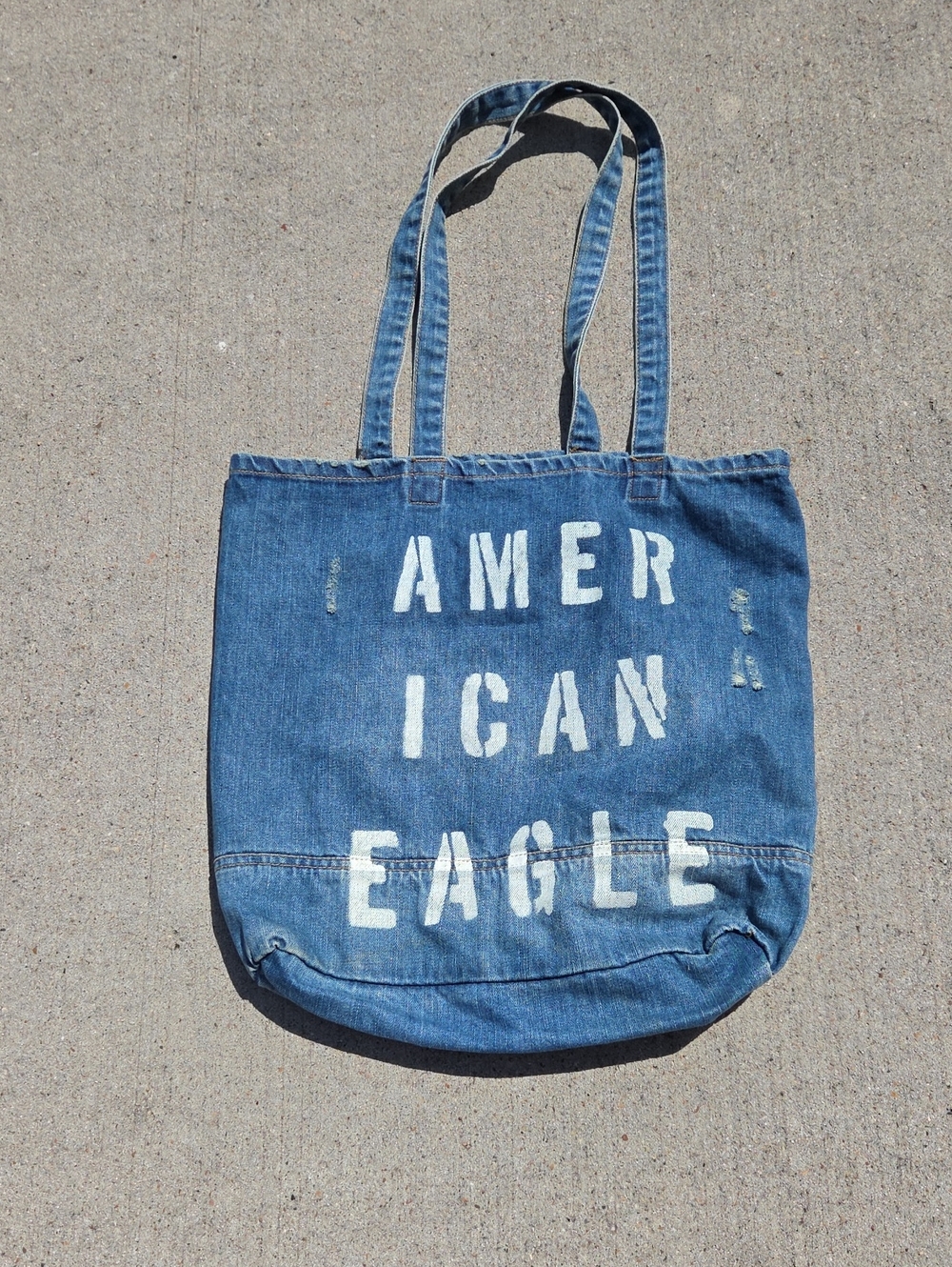 American Eagle Outfitters Denim Tote Bag - Blue with White Stencil